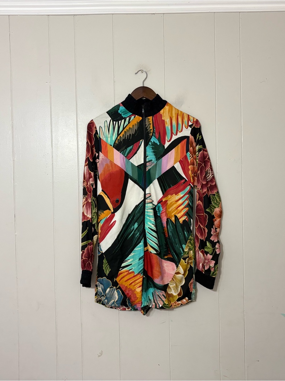 FARM Rio Tucano Print Macaquinho Romper Tropical Bird Floral Cover Up Brazil - Picture 2 of 14